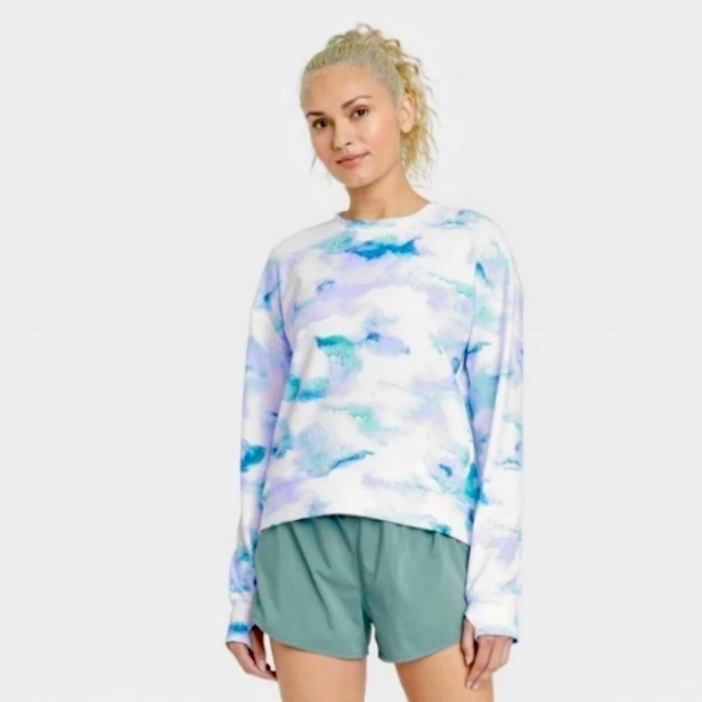 all in motion Women’s Tie-Dye Crewneck Sweatshirt in Blue and Purple